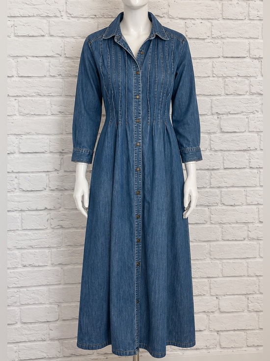Laura Ashley Dresses & Skirts - Laura Ashley Denim Midi Dress Women’s 8 Blue Pintuck Button Front Cottagecore